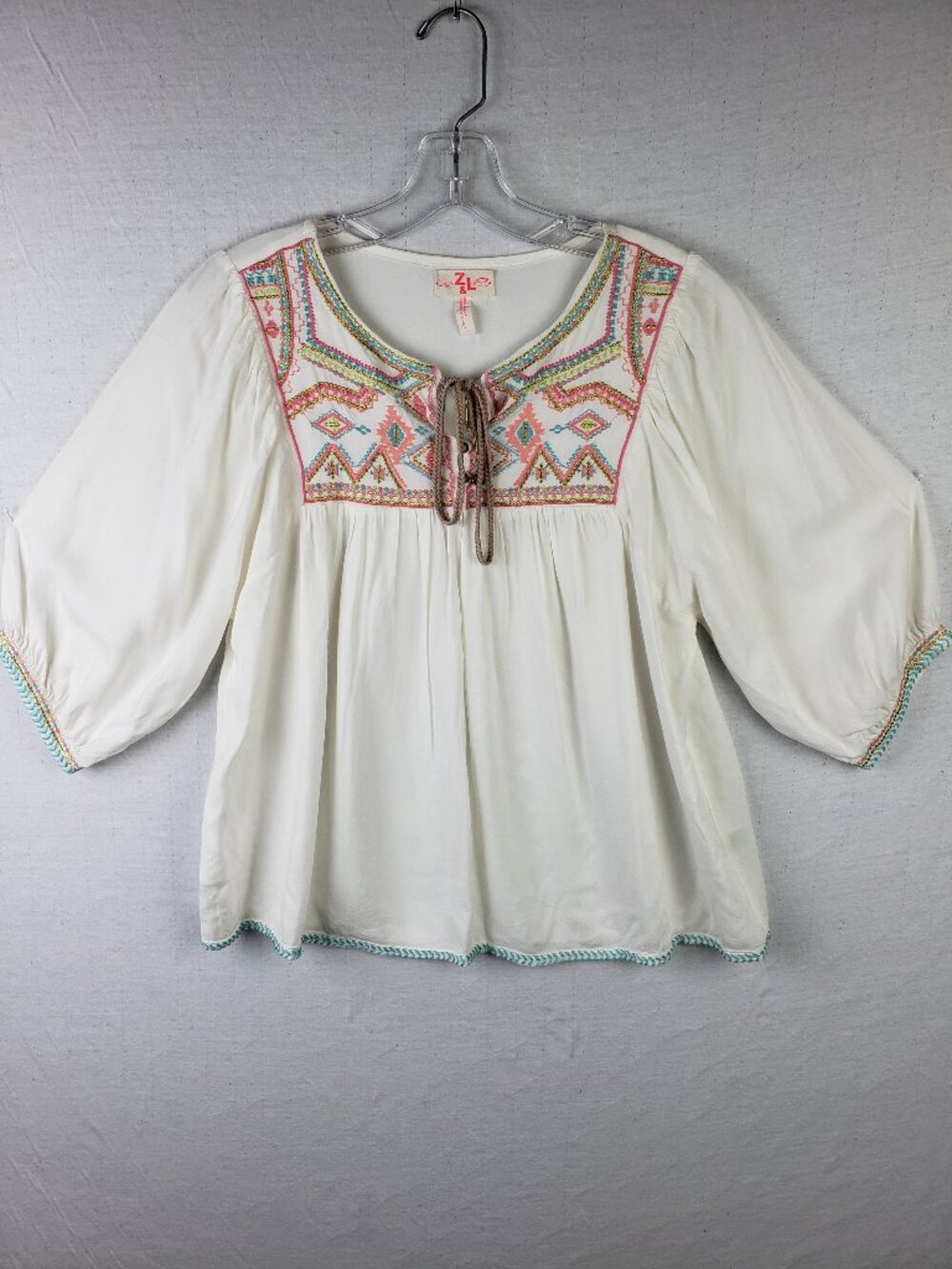 Z & L Europe Peasant Blouse Top Embroidered Ethnic Bohemian Tassels White size L